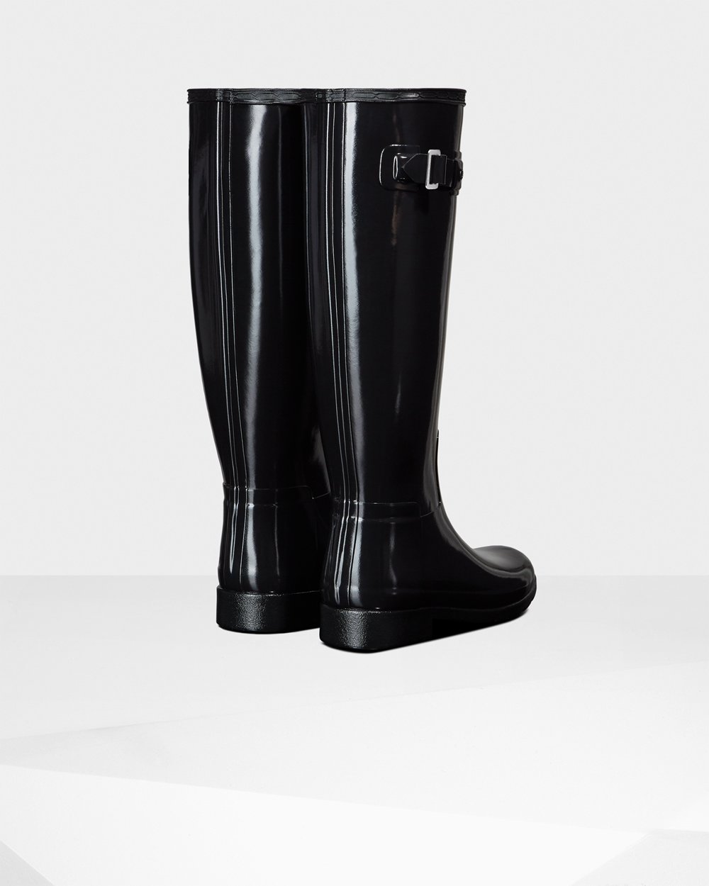 Womens Hunter Tall Rain Boots Black - Refined Slim Fit Gloss - 5627049-TI